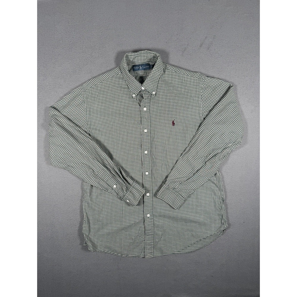 Polo Ralph Lauren Mens Shirt Long Sleeve Button Down Green Gingham Plaid L